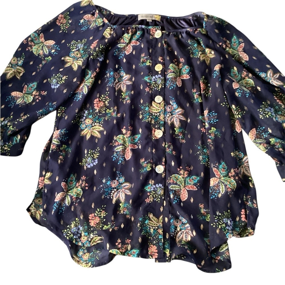 Figueroa & Flower Navy Floral blouse size (xl) - Picture 2 of 3